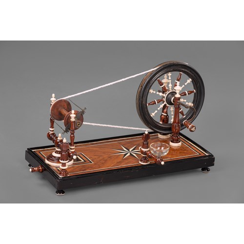 A Rare Kingwood, mother of pearl, Ebony and Ivory Spinning wheel